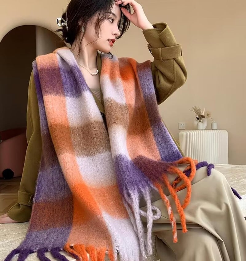 YSense Womens Winter Scarf Chunky Oversized Plaid Thick Blanket Scarf Big Coloured Warm Shawl Wrap - Image 2